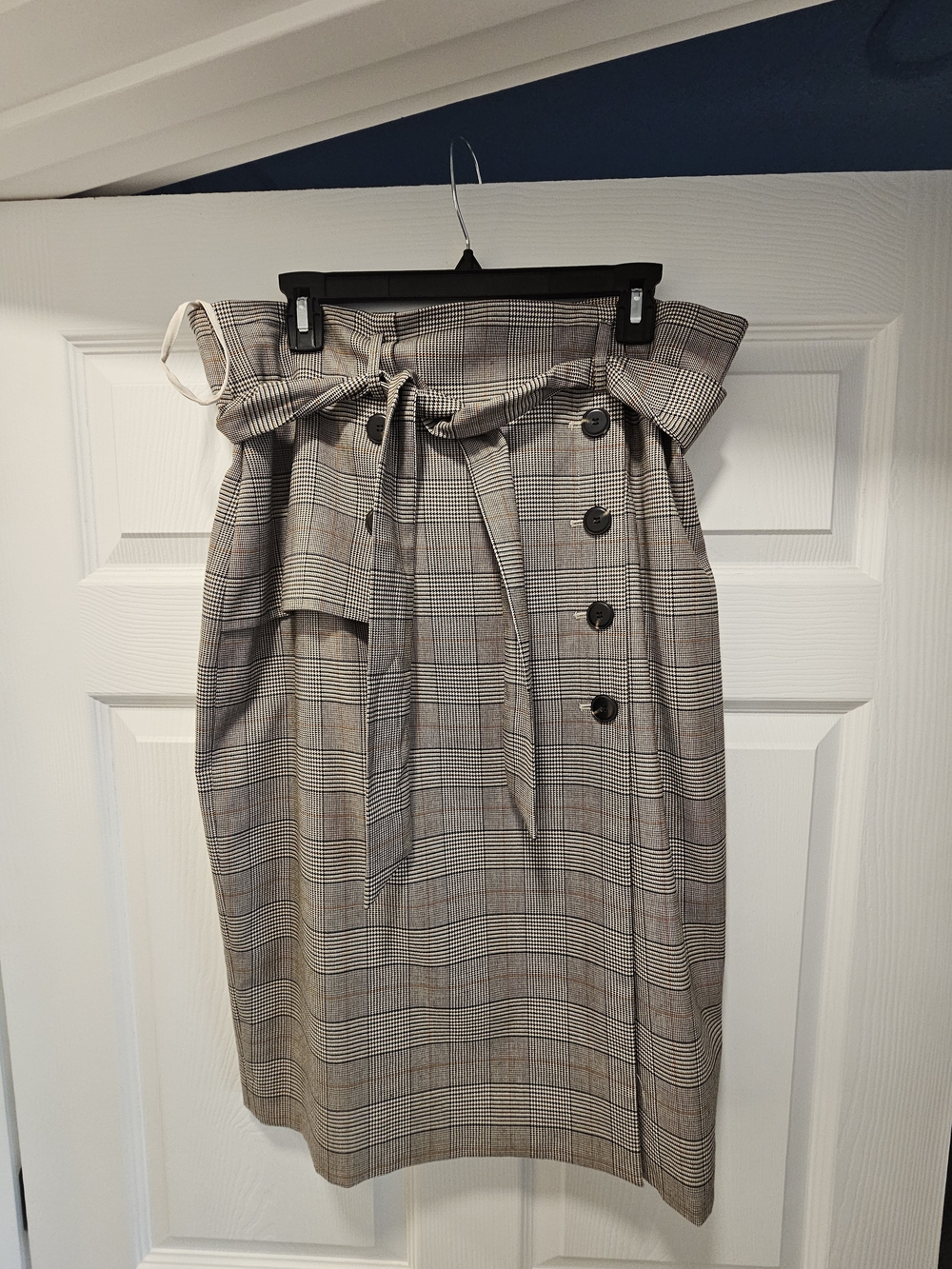 ANTONIO MELANI Plaid Paperbag Midi Skirt - Beige/Brown